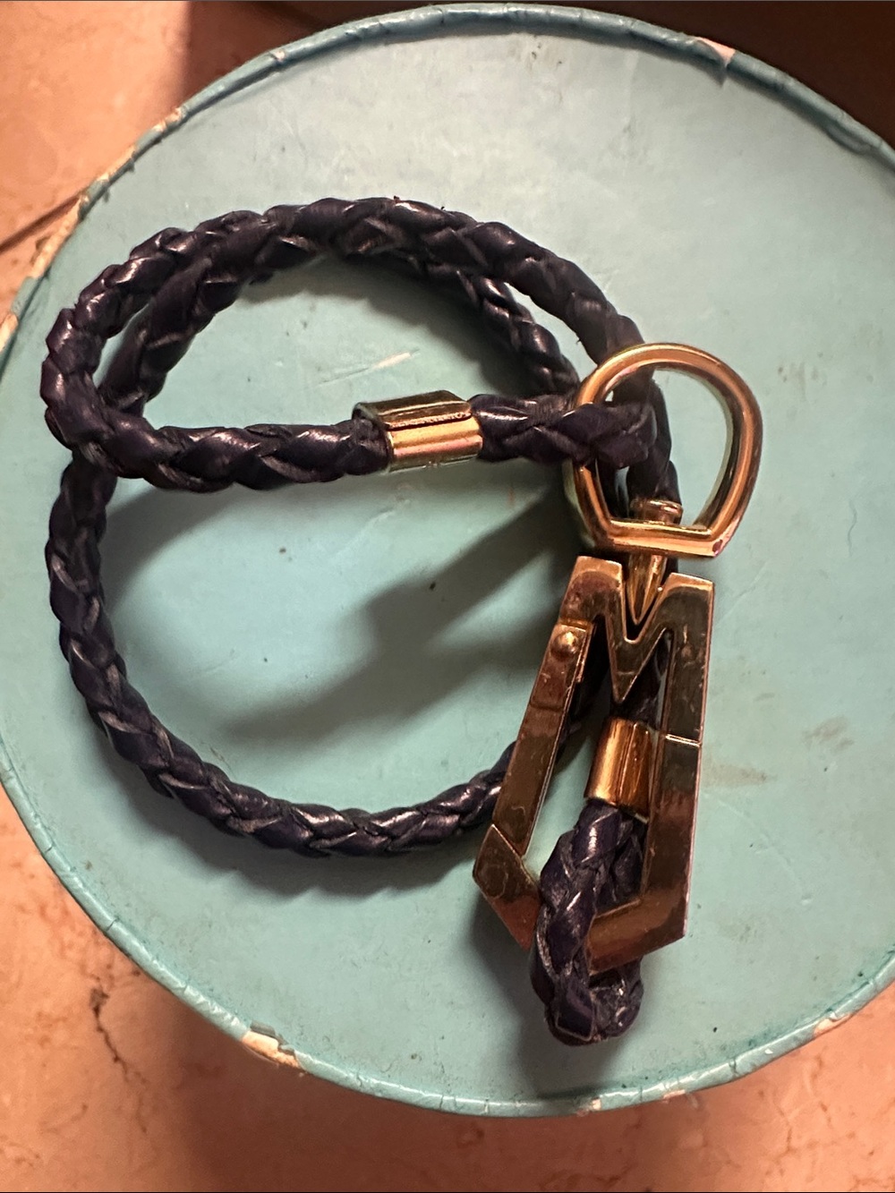 Marc Jacobs Navy Braided Leather Bracelet with Gold Hardware